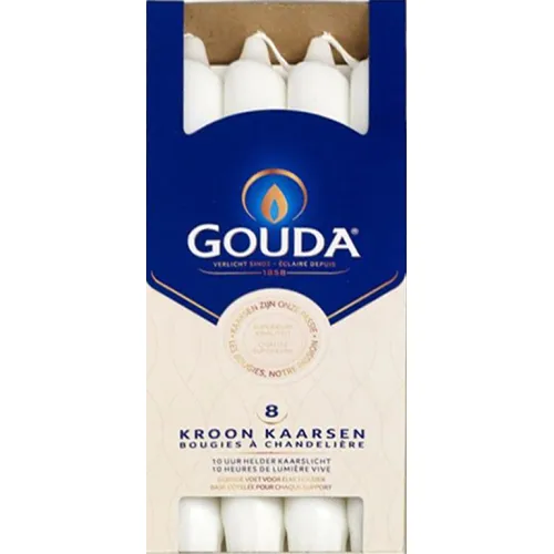 Gouda Kroonkaarsen 8 stuks wit